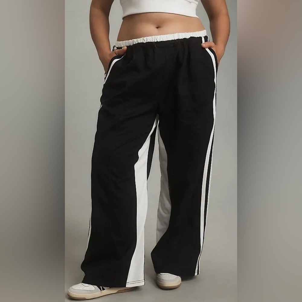 DAILY PRACTICE LG XL Streetwear Grunge Bk WIDE LEG Side Lace Stripe Track Pants